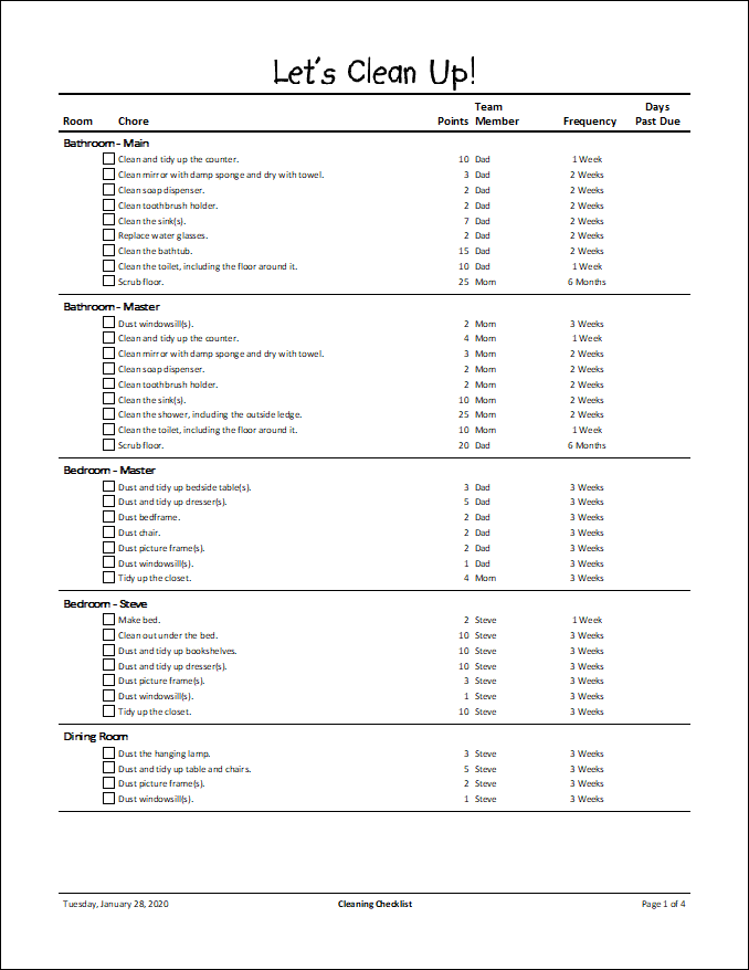 Let’s Clean Up! Printable Cleaning Checklist