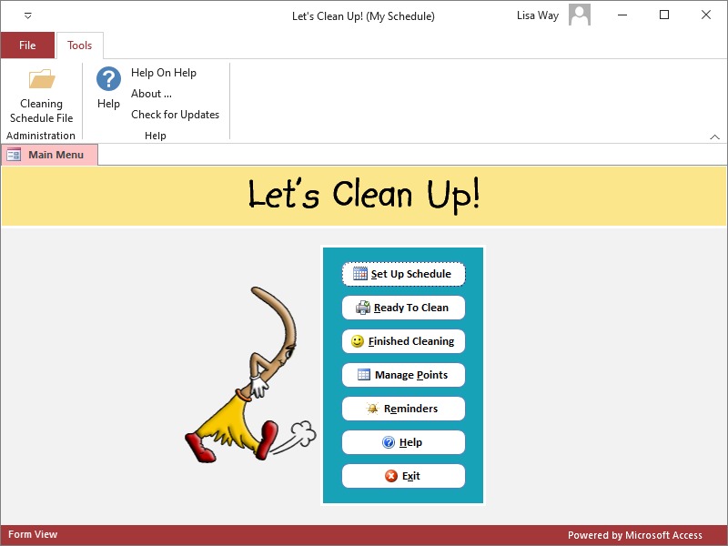 Let’s Clean Up! House Cleaning Schedule Main Menu