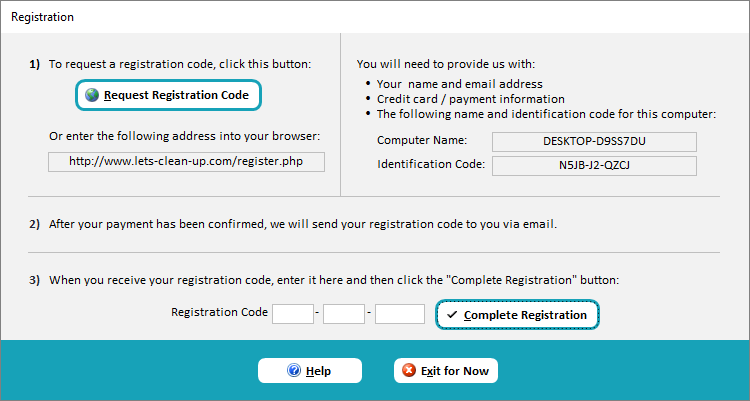 Let’s Clean Up! Registration Screen